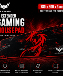 WAR HAMMER GX1050 Speed Type Gaming Mousepad (XL, Black/Red)